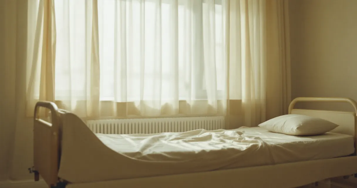 A made bed by a window in an empty room