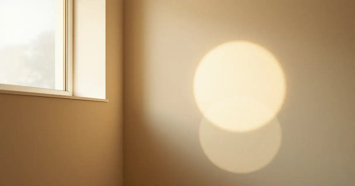 Two overlapping circles of light cast on a plain wall