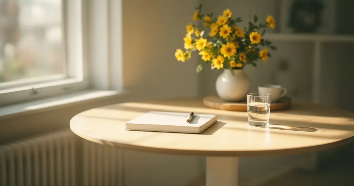 Clear desk in morning light, prescription medicine dependence