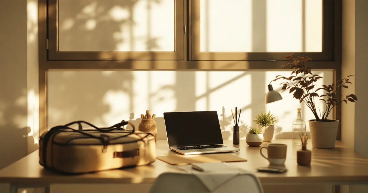 A desk left ready at the end of a working day