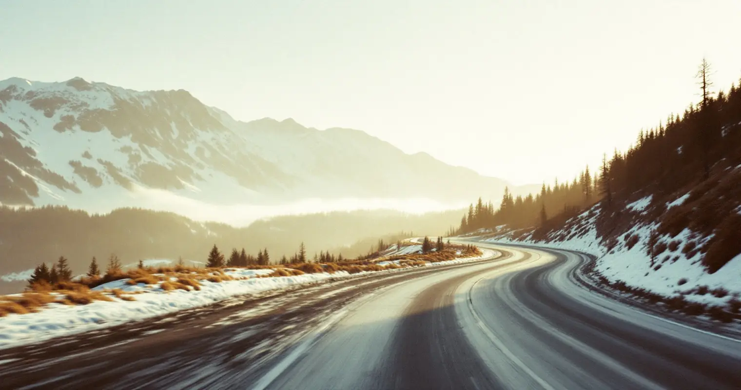 An empty mountain road curving out of frame