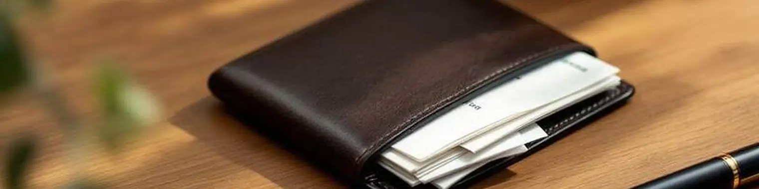 Leather folder with a receipt, plan documents