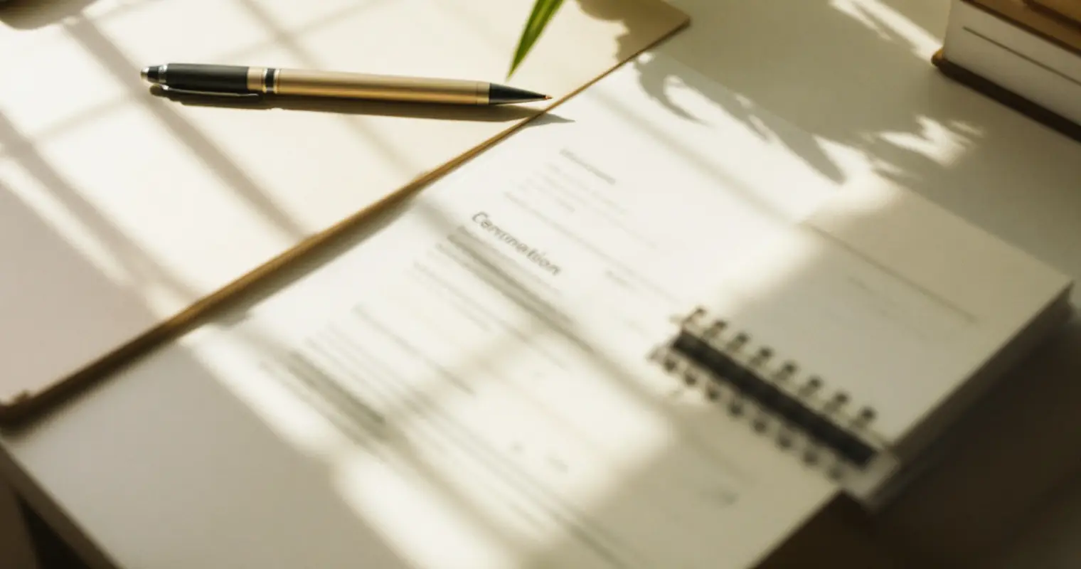 A printed form and a pen on a pale desk in bright daylight