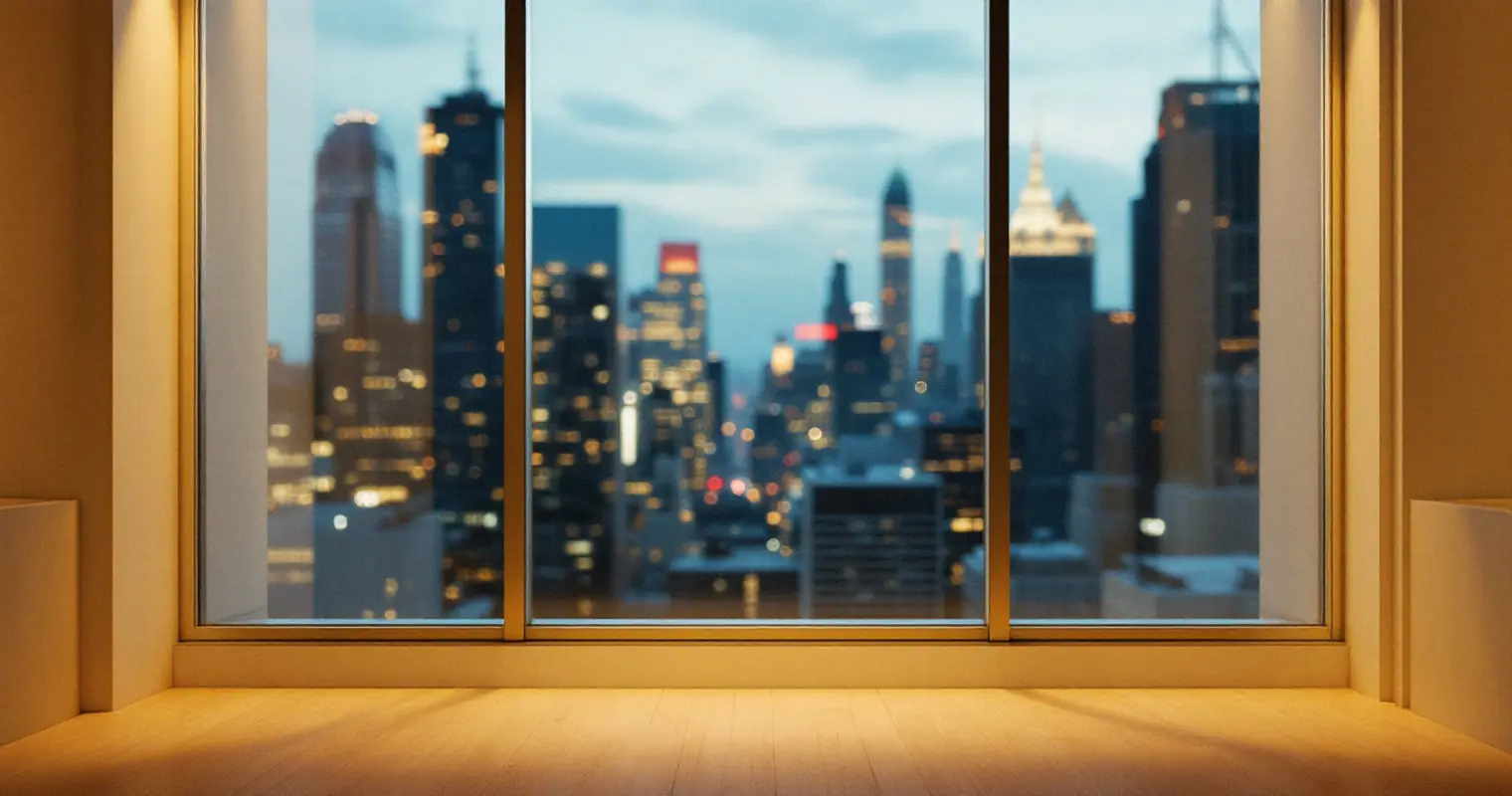 Empty corner office at dusk