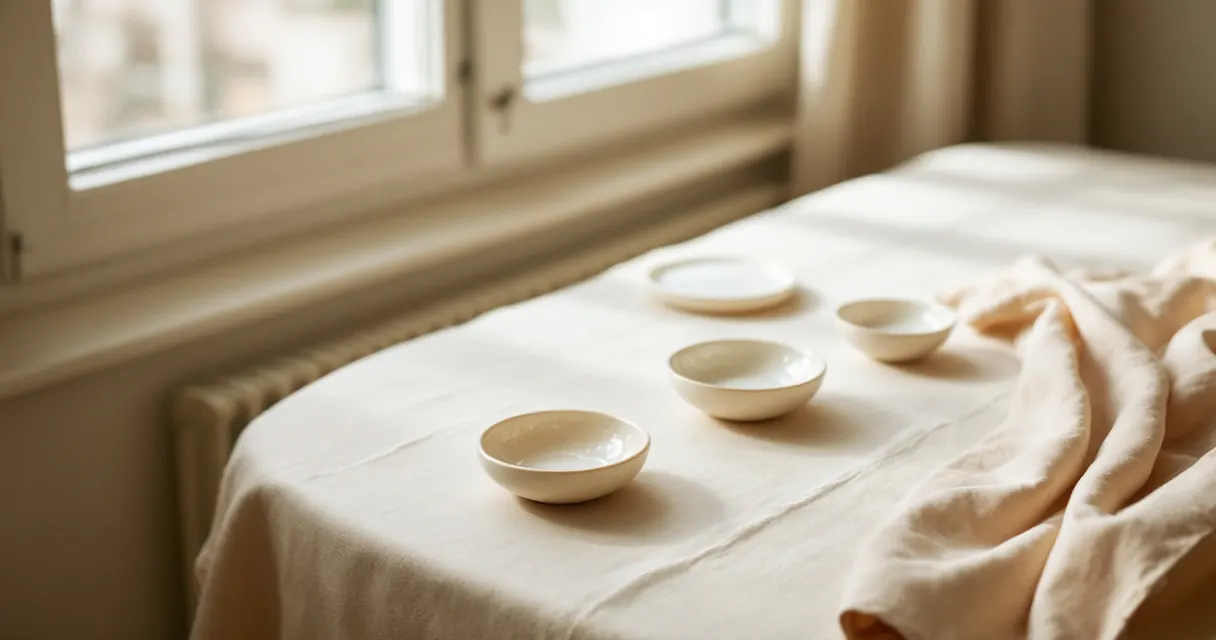 Four empty ceramic dishes in a row, levels of care compared