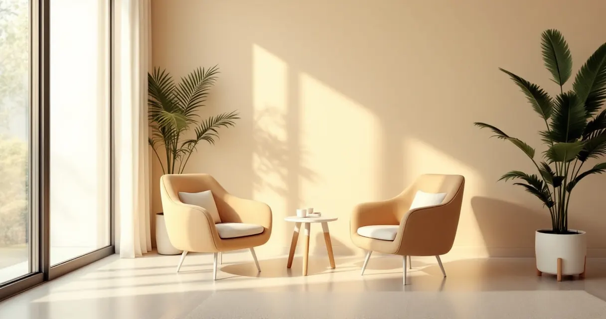 Two facing armchairs in a quiet consulting room